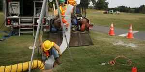 A water crew making repairs